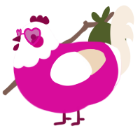 A fuchsia and cream chicken with a head pattern