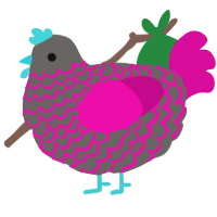 A grey and fuchsia chicken with a lace pattern