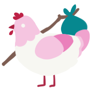 A white and pink chicken with a head pattern