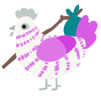 A white and orchid chicken with a bar pattern