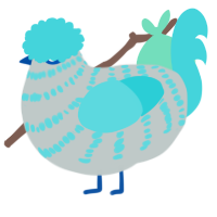 A silver and aqua chicken with a bar pattern