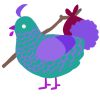 A turquoise and blurple chicken with a lace pattern