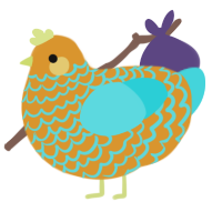 Sunburst, a orange and aqua chicken with a lace pattern