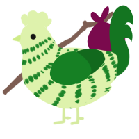 A apple and leaf chicken with a bar pattern