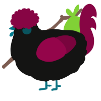 A black and maroon chicken
