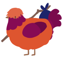 A vermilion and wine chicken with a head pattern