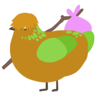 Map, a ochre and grass chicken with a neck-speckle pattern
