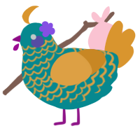 A teal and orange chicken with a lace pattern