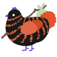 A sable and vermilion chicken with a bar pattern