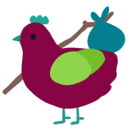 A maroon and grass chicken
