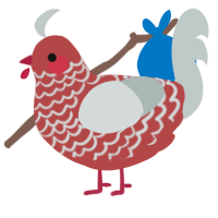 A red and silver chicken with a lace pattern