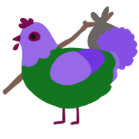 A leaf and blurple chicken with a head pattern