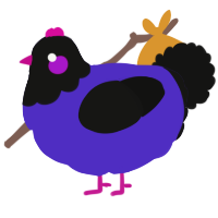 A indigo and black chicken with a head pattern