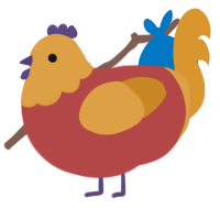 A red and orange chicken with a head pattern
