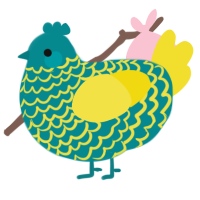 A teal and yellow chicken with a lace pattern