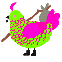 Zim, a grass and fuchsia chicken with a lace pattern
