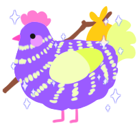 A lilac and apple chicken with a bar pattern