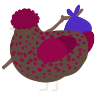 A bark and maroon chicken with a speckle pattern