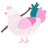 A white and pink chicken with a lace pattern