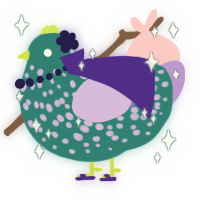 A teal and lilac chicken with a speckle pattern