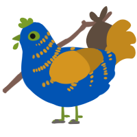 A ultramarine and ochre chicken with a half-bar pattern