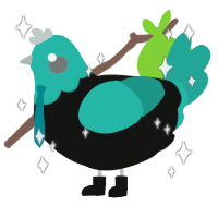 Hatsune freakus, a black and turquoise chicken with a head pattern