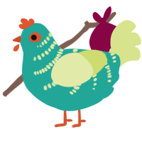A turquoise and lemon chicken with a half-bar pattern