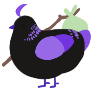 A sable and blurple chicken with a neck-band pattern