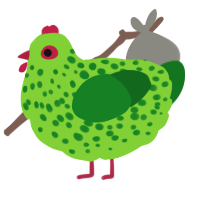 A grass and leaf chicken with a speckle pattern