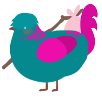 poyoquese, a teal and fuchsia chicken with a neck-speckle pattern