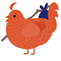 A vermilion chicken with a lace pattern