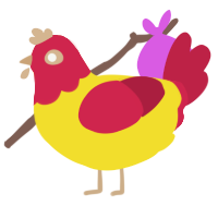 A yellow and crimson chicken with a head pattern