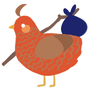 A vermilion and brown chicken with a lace pattern