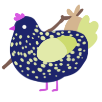 A navy and lemon chicken with a speckle pattern