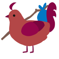 A red and maroon chicken