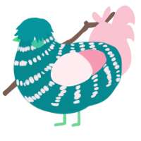 A teal and rose chicken with a bar pattern