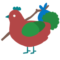A red and viridian chicken