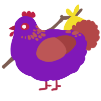 A violet and red chicken with a neck-speckle pattern
