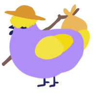 A lilac and yellow chicken