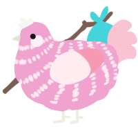 A pink and rose chicken with a bar pattern