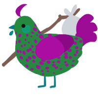 A viridian and plum chicken with a speckle pattern