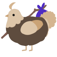 A bark and beige chicken with a head pattern
