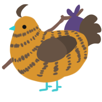 A orange and bark chicken with a bar pattern