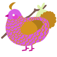 A orchid and ochre chicken with a lace pattern