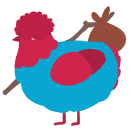 A cerulean and crimson chicken with a head pattern