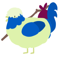 A apple and ultramarine chicken with a head pattern