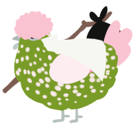 A chartreuse and rose chicken with a speckle pattern