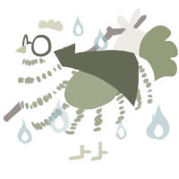 A lilac and chartreuse chicken with a bar pattern