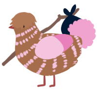 A brown and pink chicken with a bar pattern
