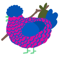 A fuchsia and ultramarine chicken with a lace pattern
